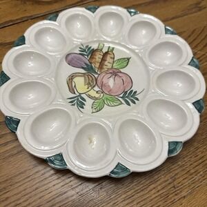 Deviled Egg Plate Serving Platter Holder Carrot Eggplant ‎ Mushroom Design VTG